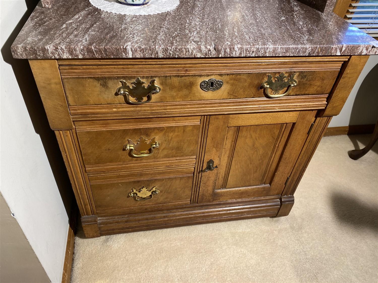 Nice Victorian Cabinet w/Red Marble Top