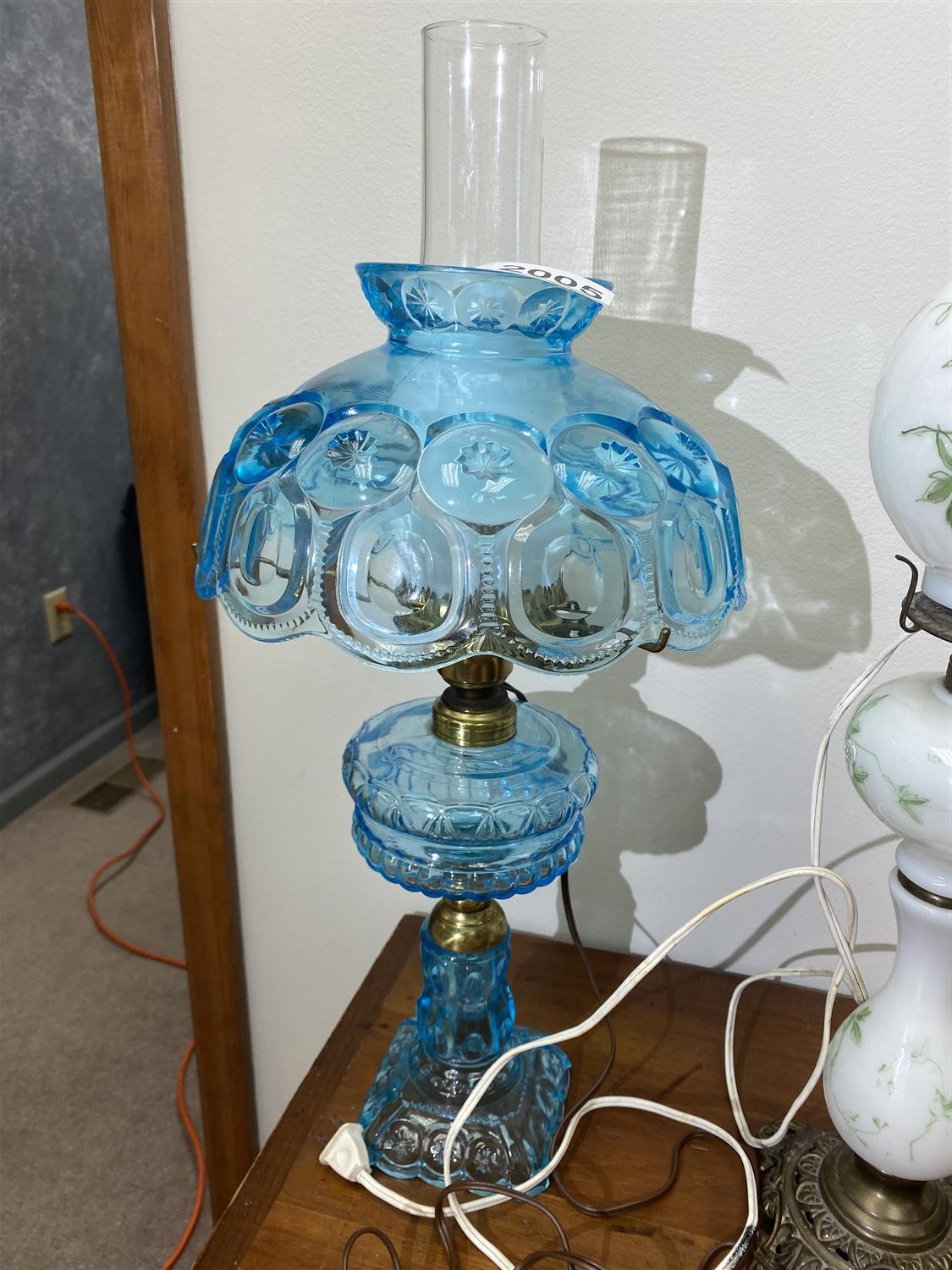 2 Antique Lamps - Blue and Milk Glass