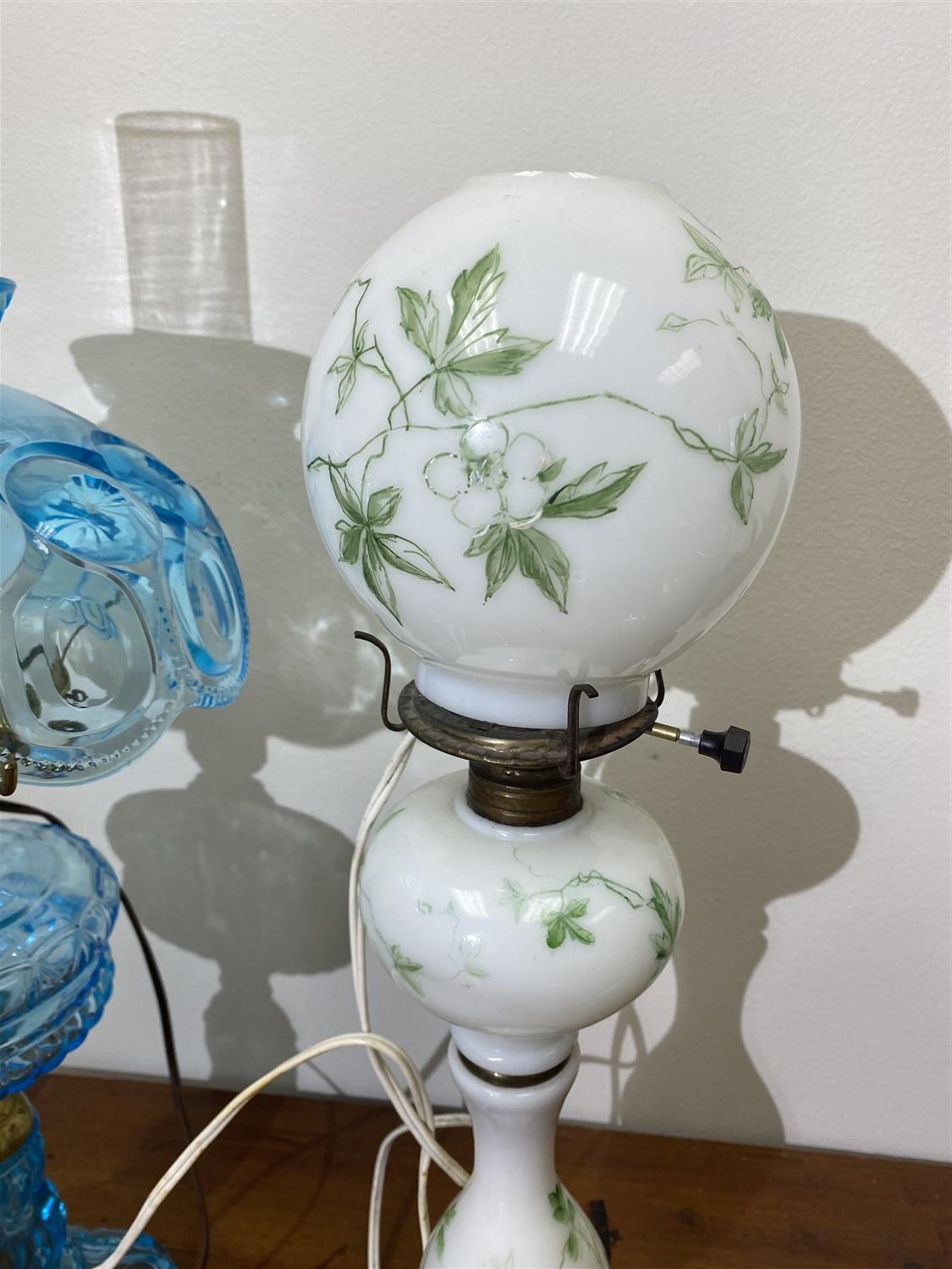 2 Antique Lamps - Blue and Milk Glass