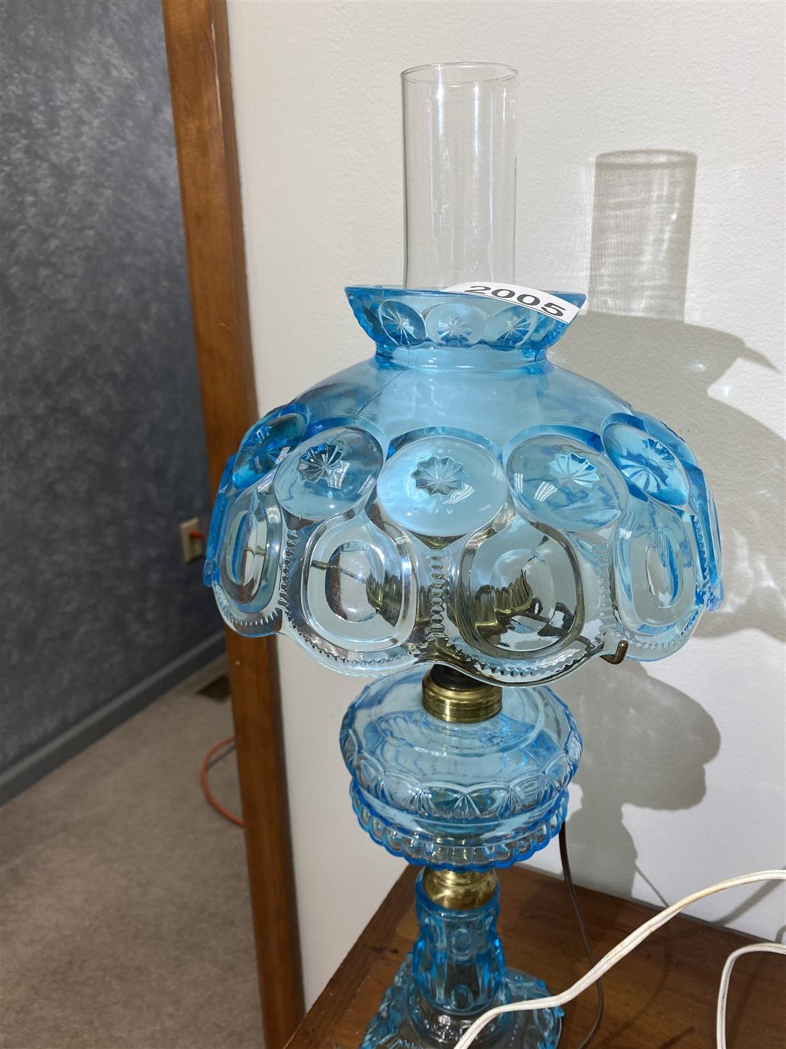 2 Antique Lamps - Blue and Milk Glass