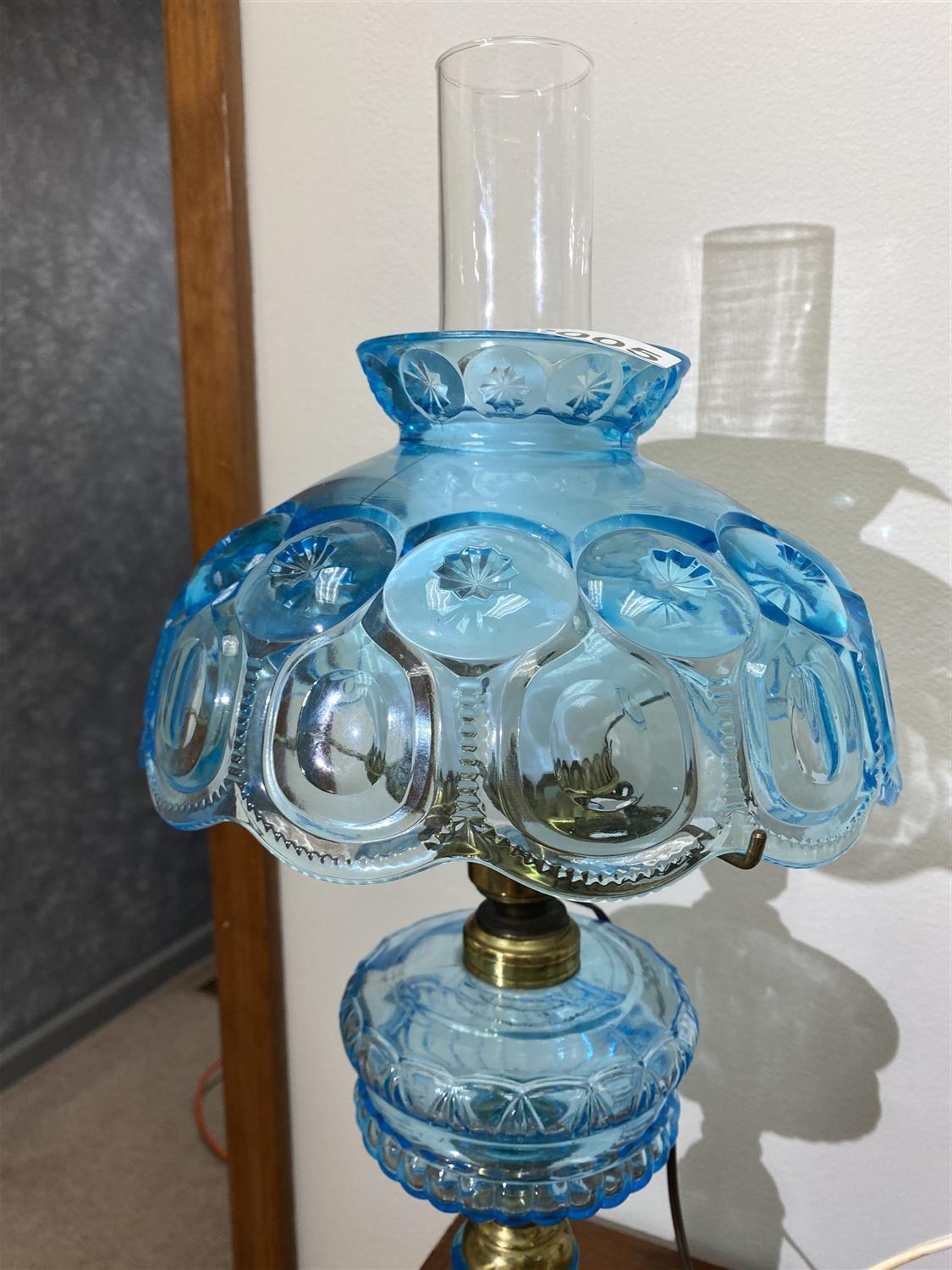 2 Antique Lamps - Blue and Milk Glass