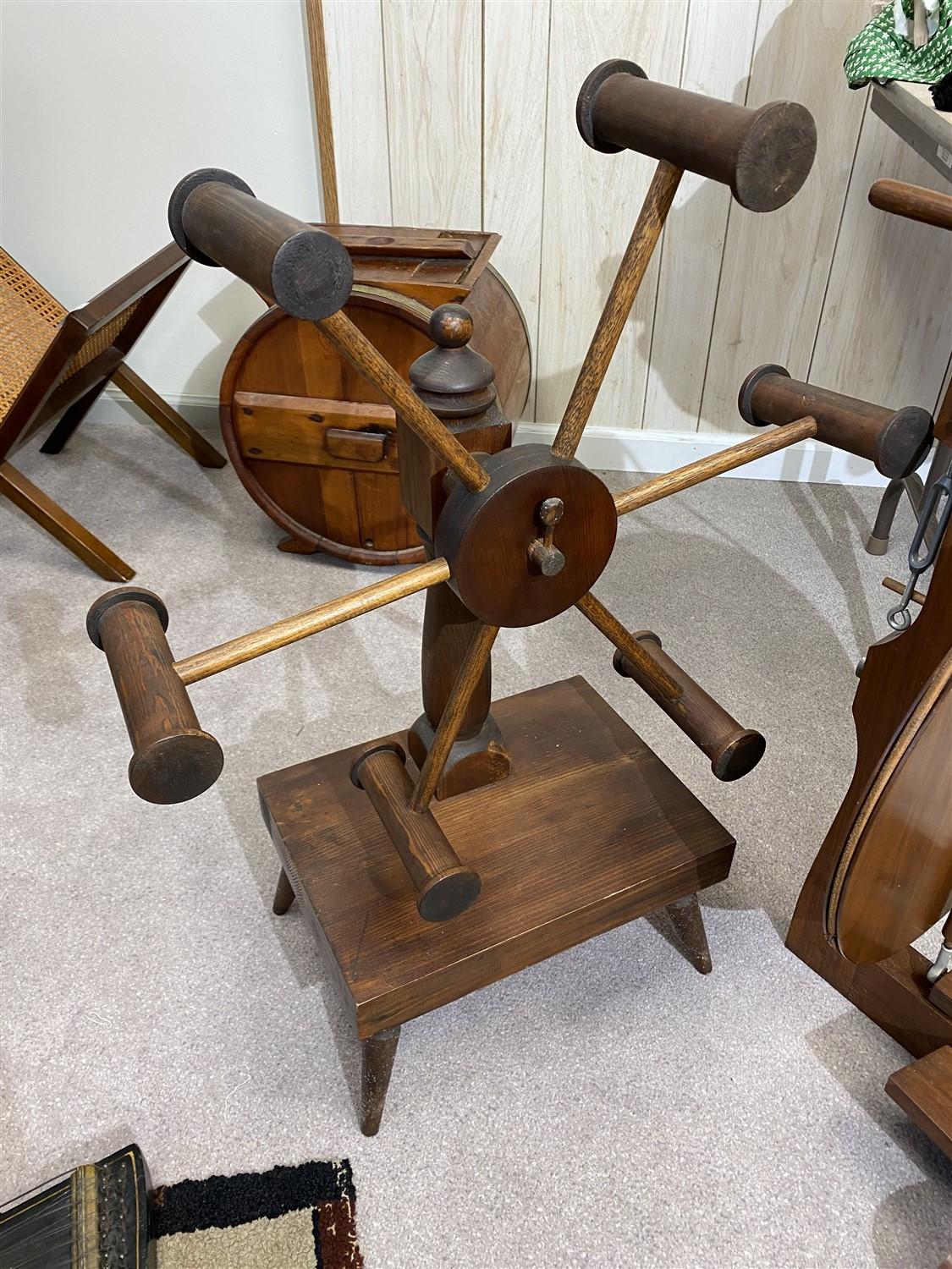 Vintage yarn winder, spinning wheel, inkle loom