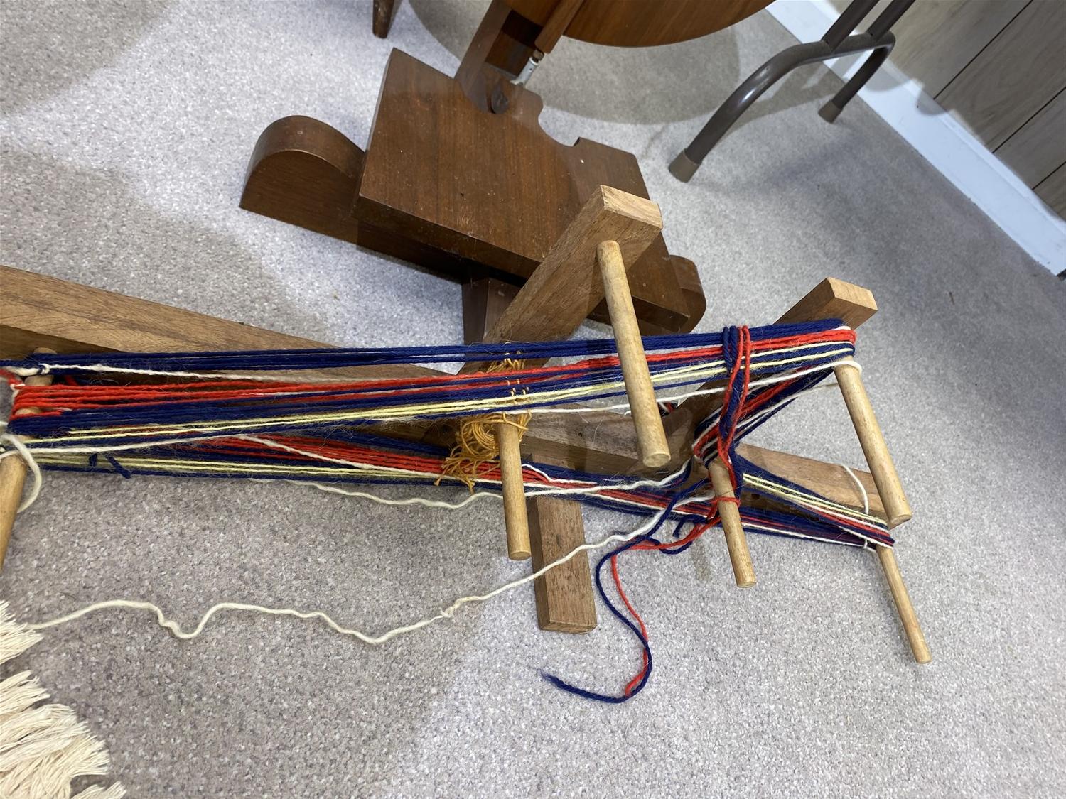 Vintage yarn winder, spinning wheel, inkle loom