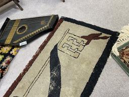 Antique hooked rug, afghan and autoharp