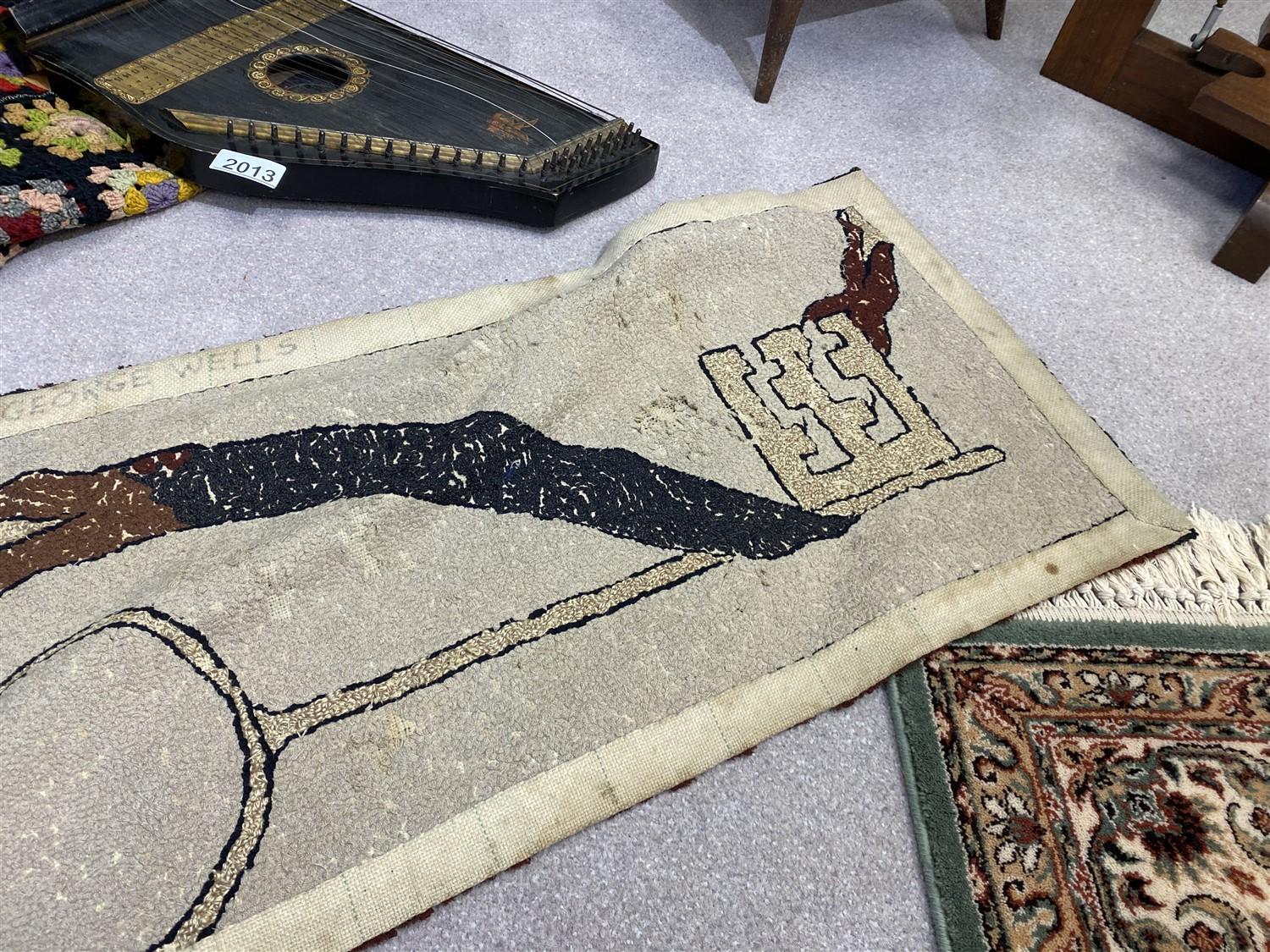 Antique hooked rug, afghan and autoharp