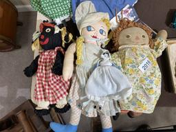 Group lot of three antique rag dolls