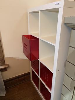 Cube Shelf with 5 Red Storage Inserts