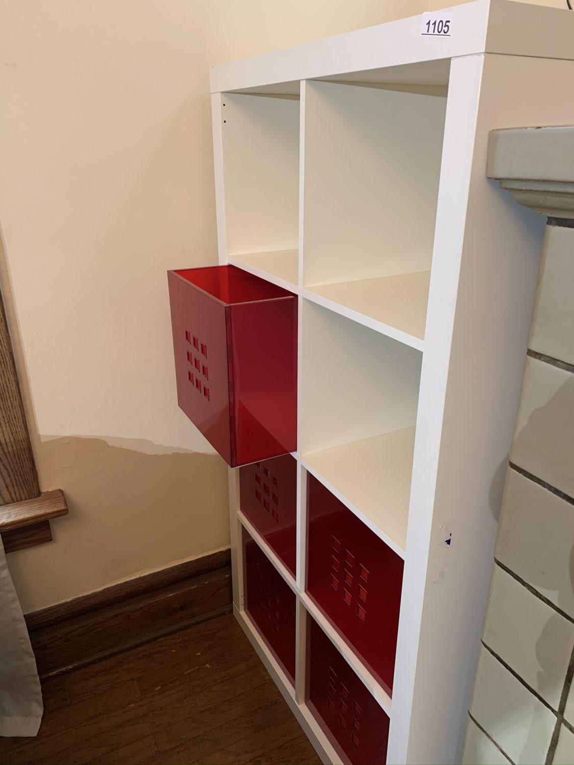 Cube Shelf with 5 Red Storage Inserts