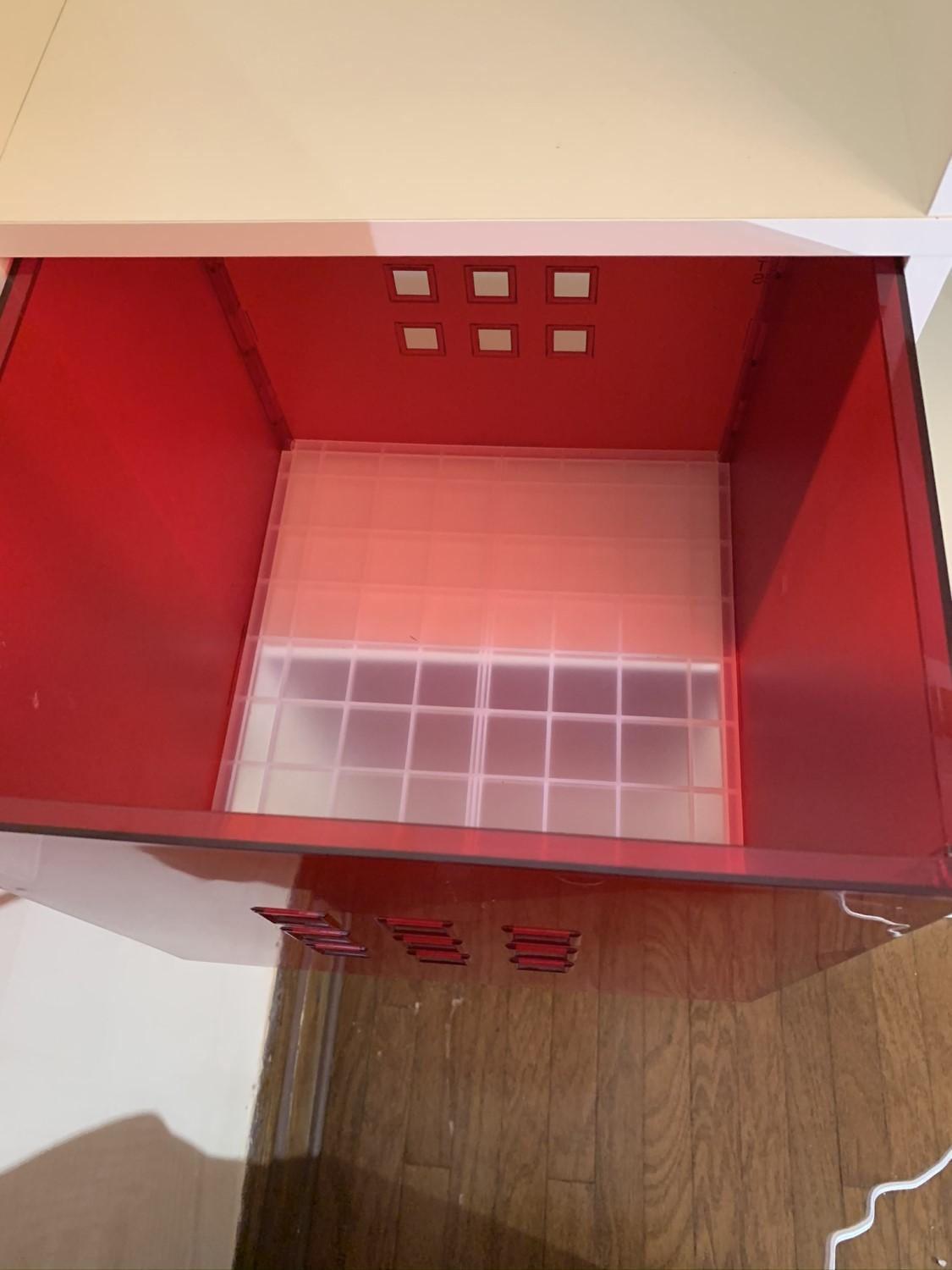 Cube Shelf with 5 Red Storage Inserts