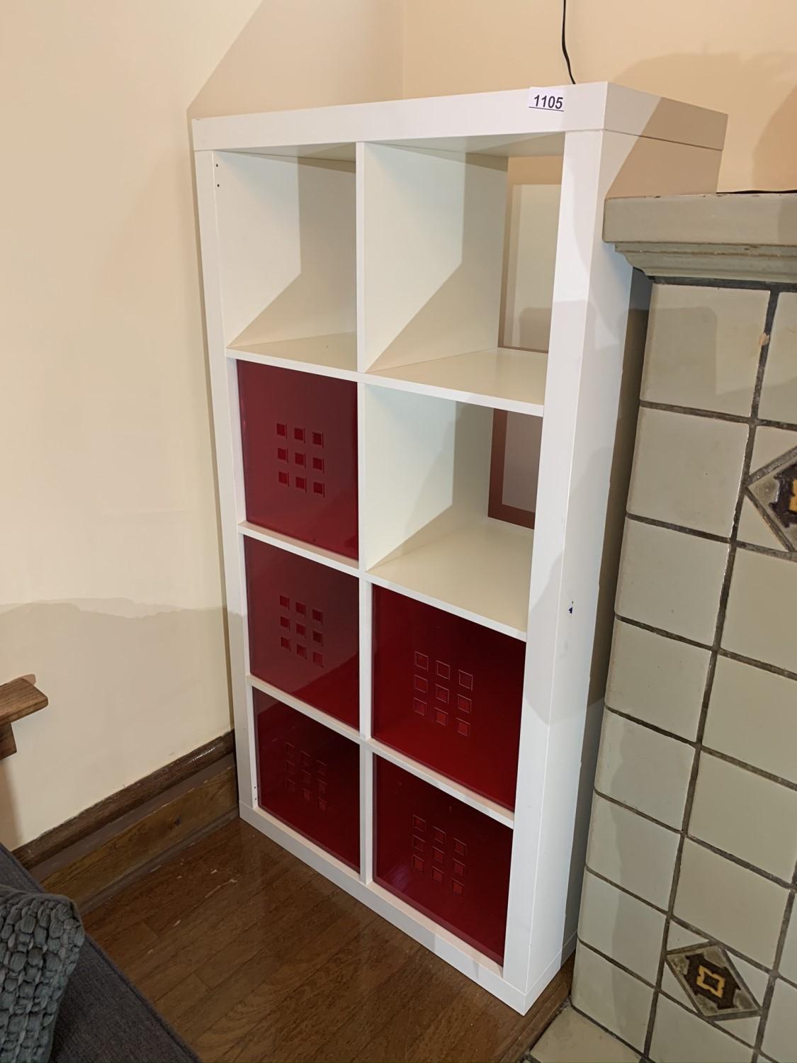 Cube Shelf with 5 Red Storage Inserts