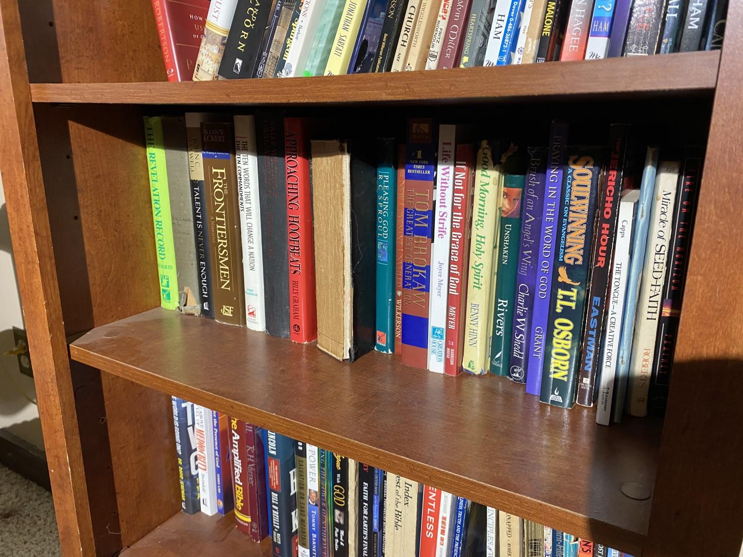 Contents of three shelves - books