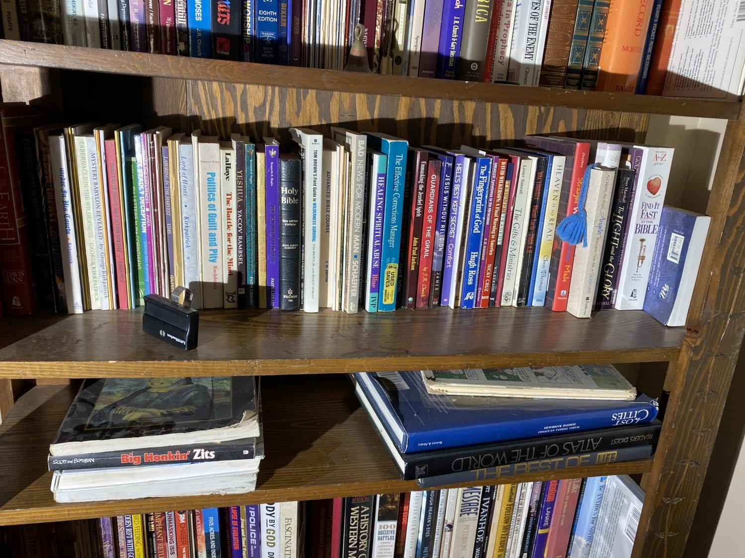 Contents of three shelves - books