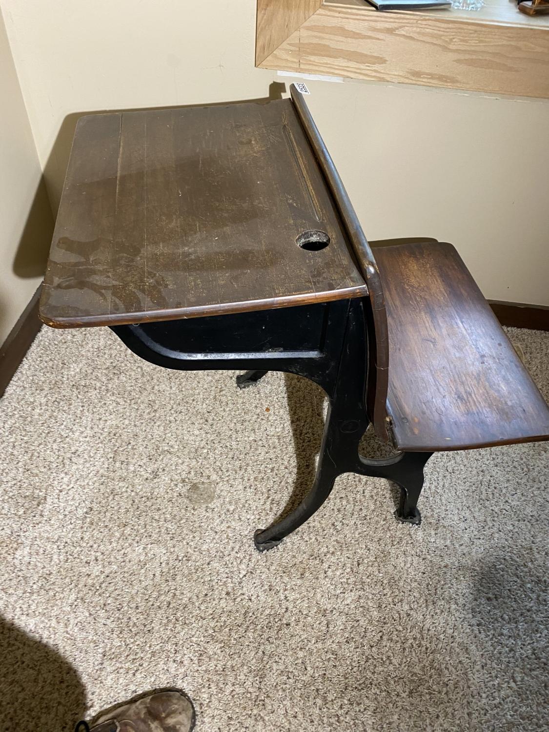 Antique cast iron and wood school desk