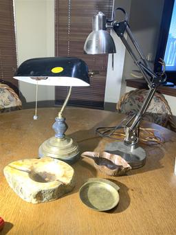 2 desk lamps and Ash Trays