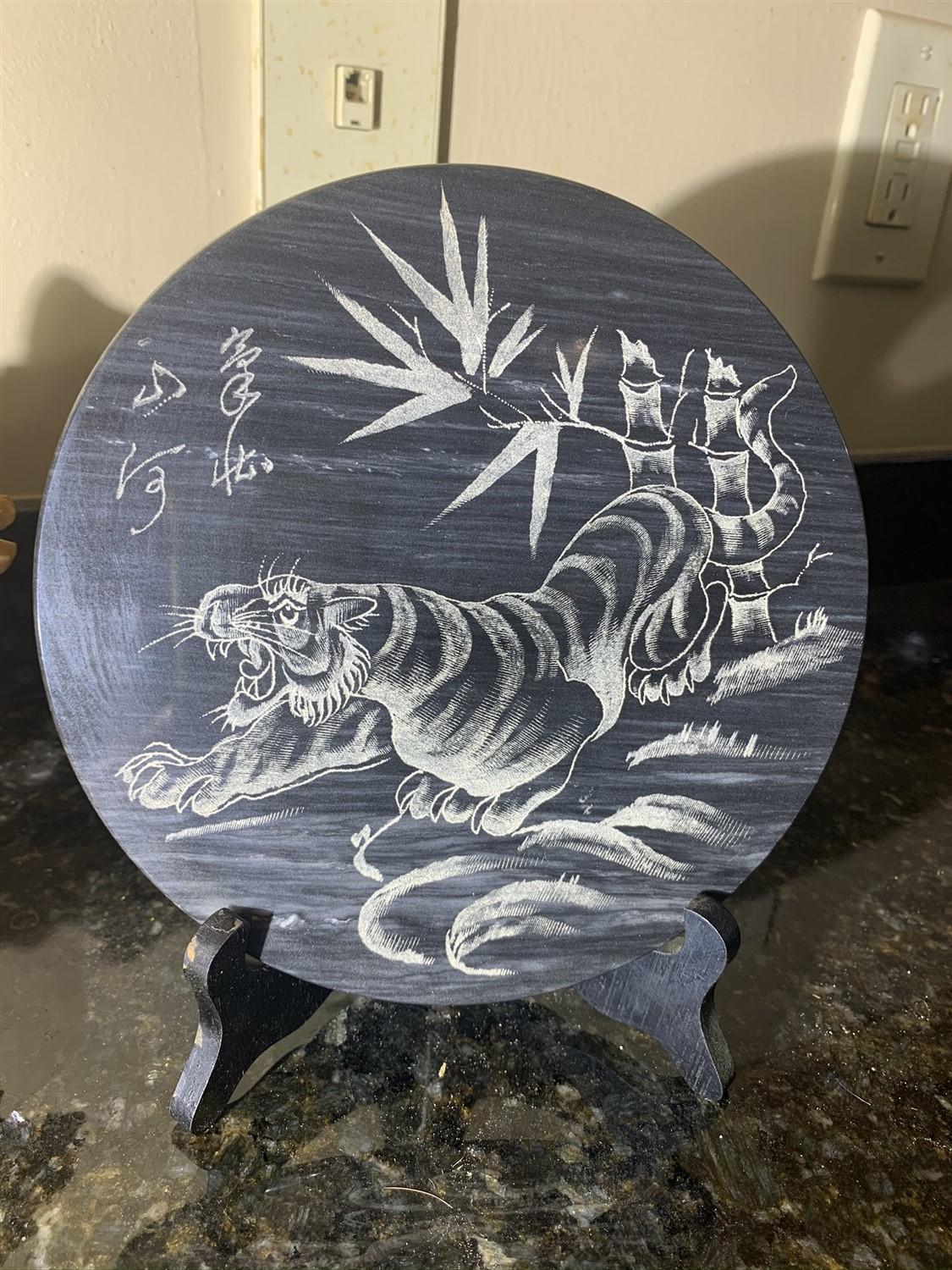 Resin Wolves and Stone Etched Plate