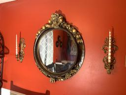 Two Bombay Wall Sconces & Bombay Mirror