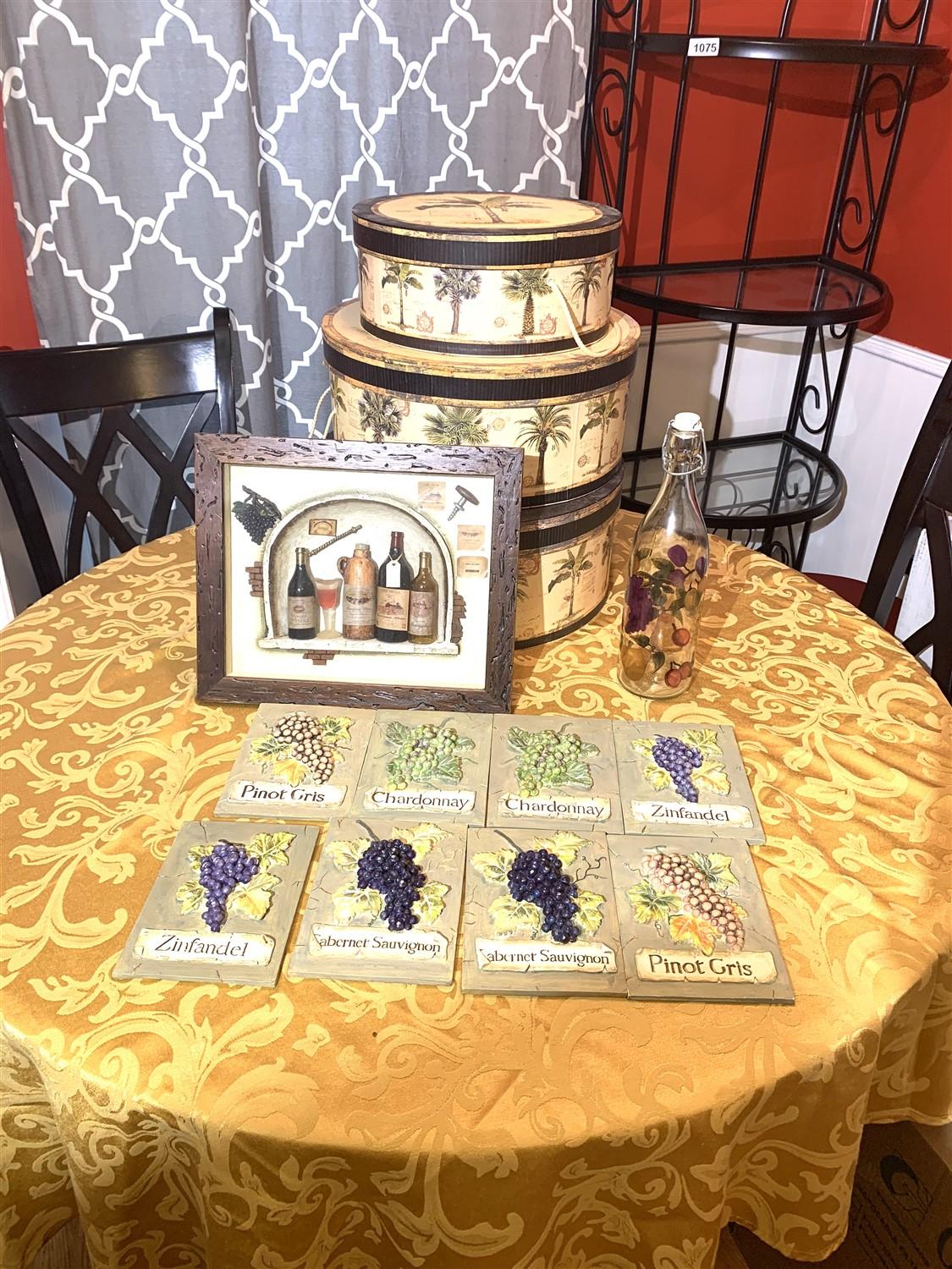 Decorative Hat Boxes with Wine themed Wall Art