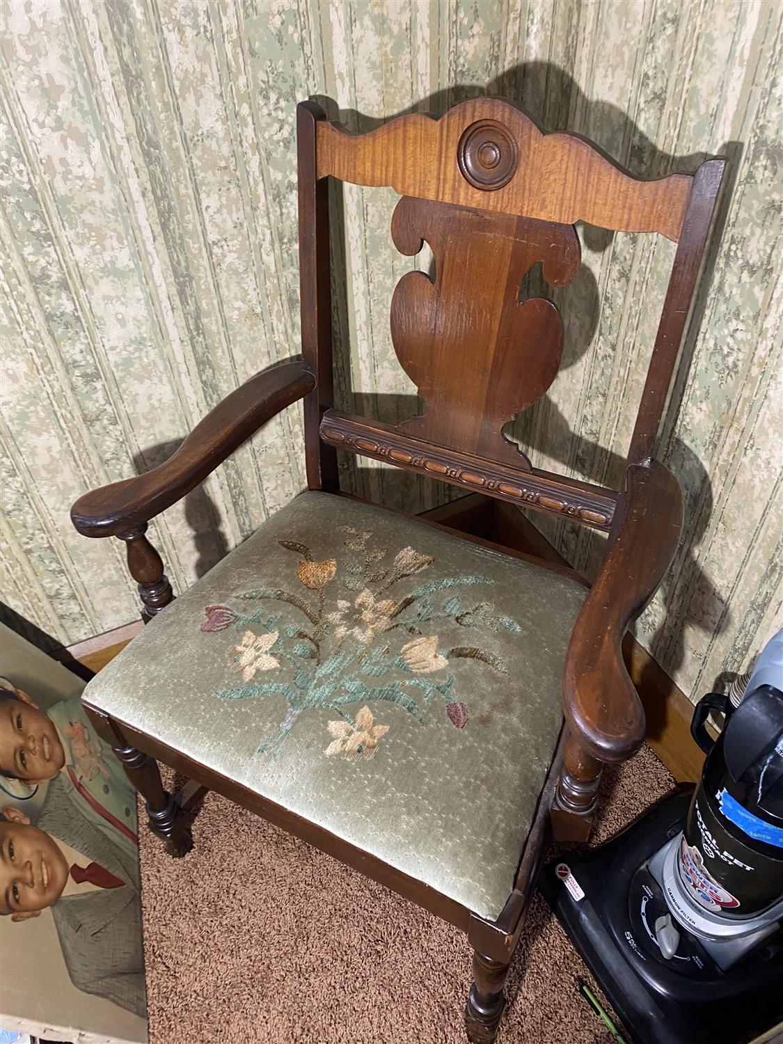 Antique table and six dining chairs