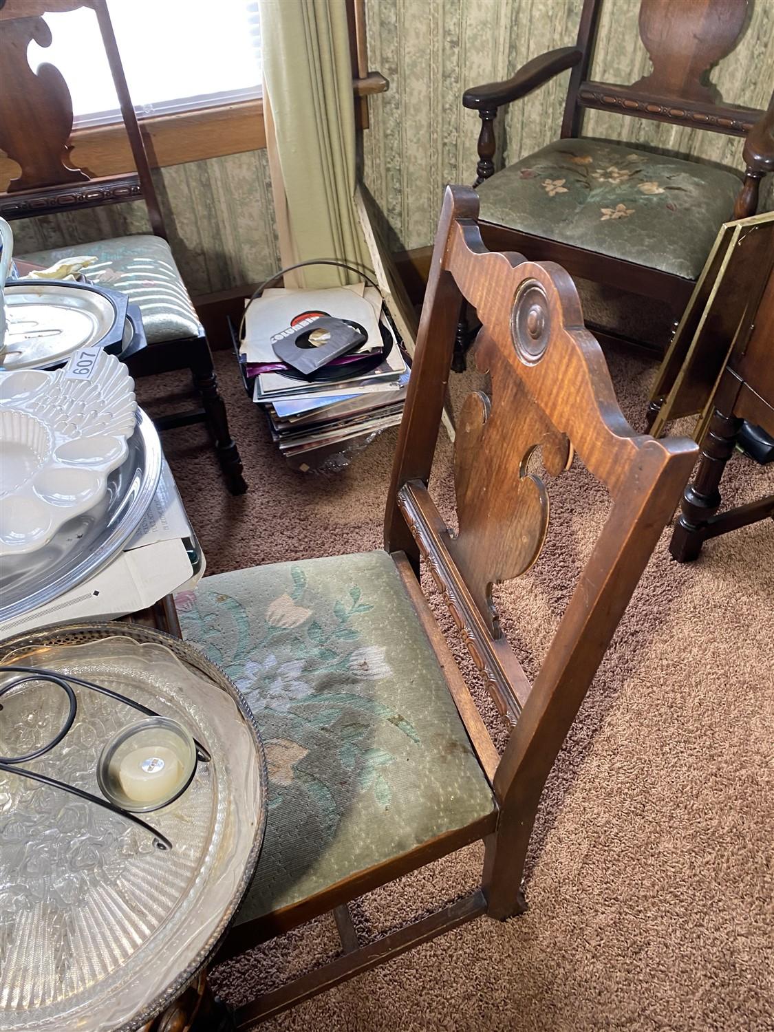 Antique table and six dining chairs