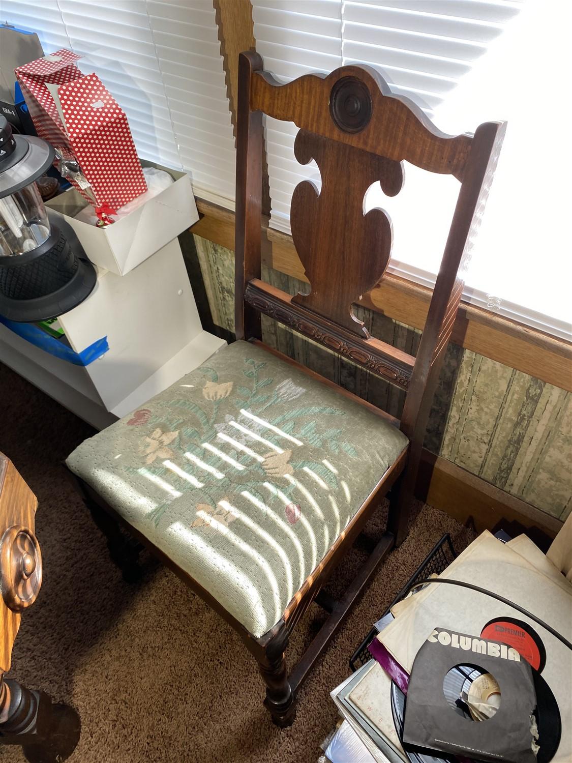 Antique table and six dining chairs