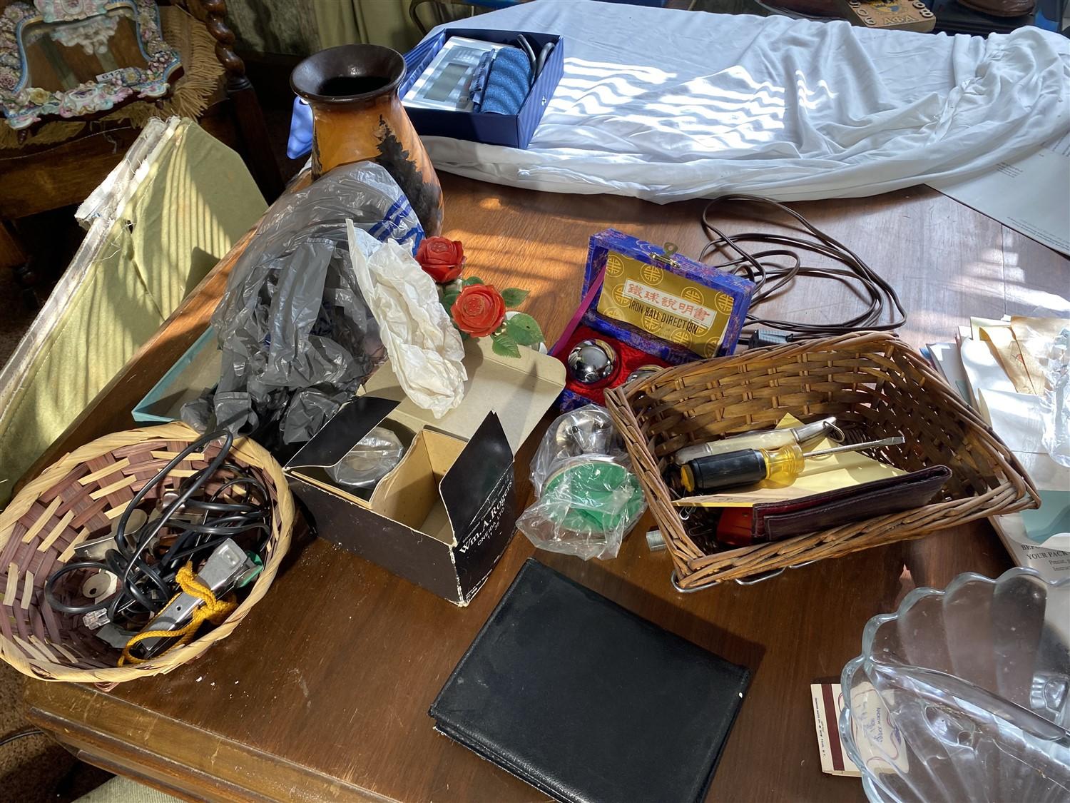 Assorted items on dining table lot