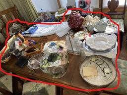 Assorted items on dining table lot