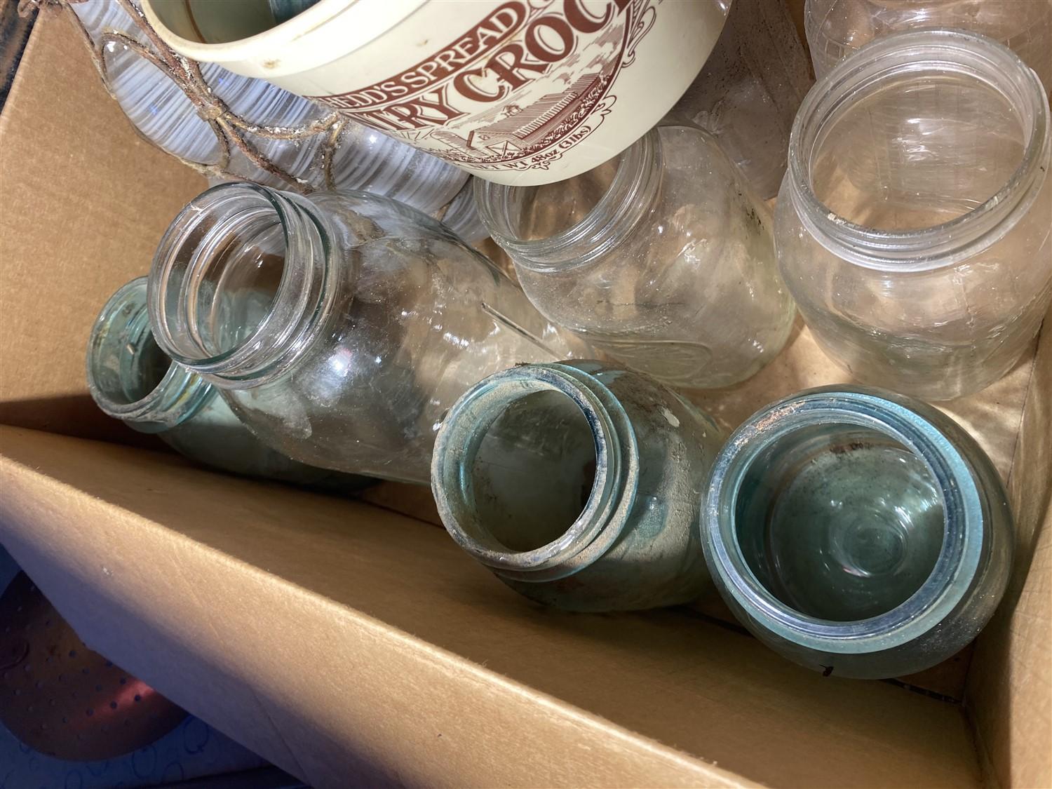 Group of stoneware and canning jars