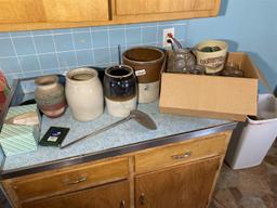 Group of stoneware and canning jars