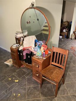 Antique Art Deco Vanity w/Mirror PLUS Chair