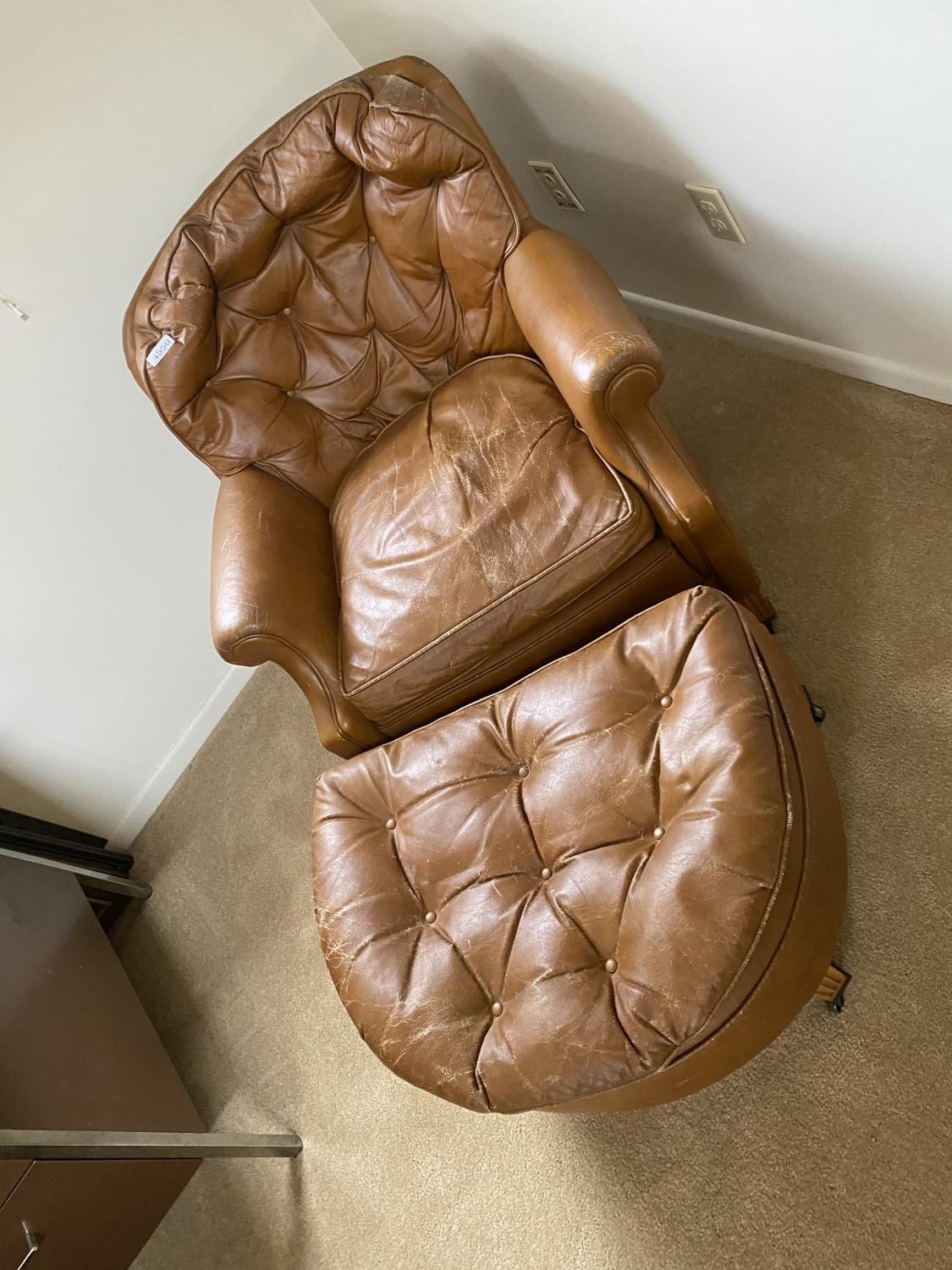 Vintage leather chair and footstool