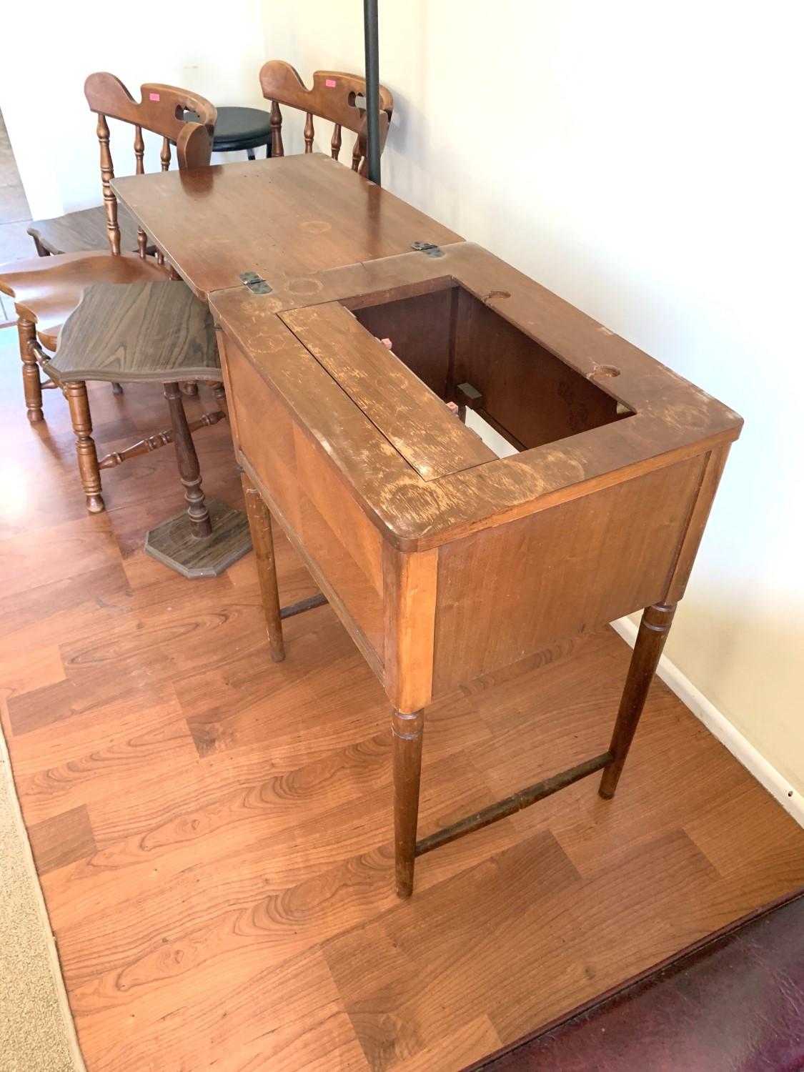 Lamp, 2 Chairs, Folding Stool, Sewing Machine case, & 2 Side Tables