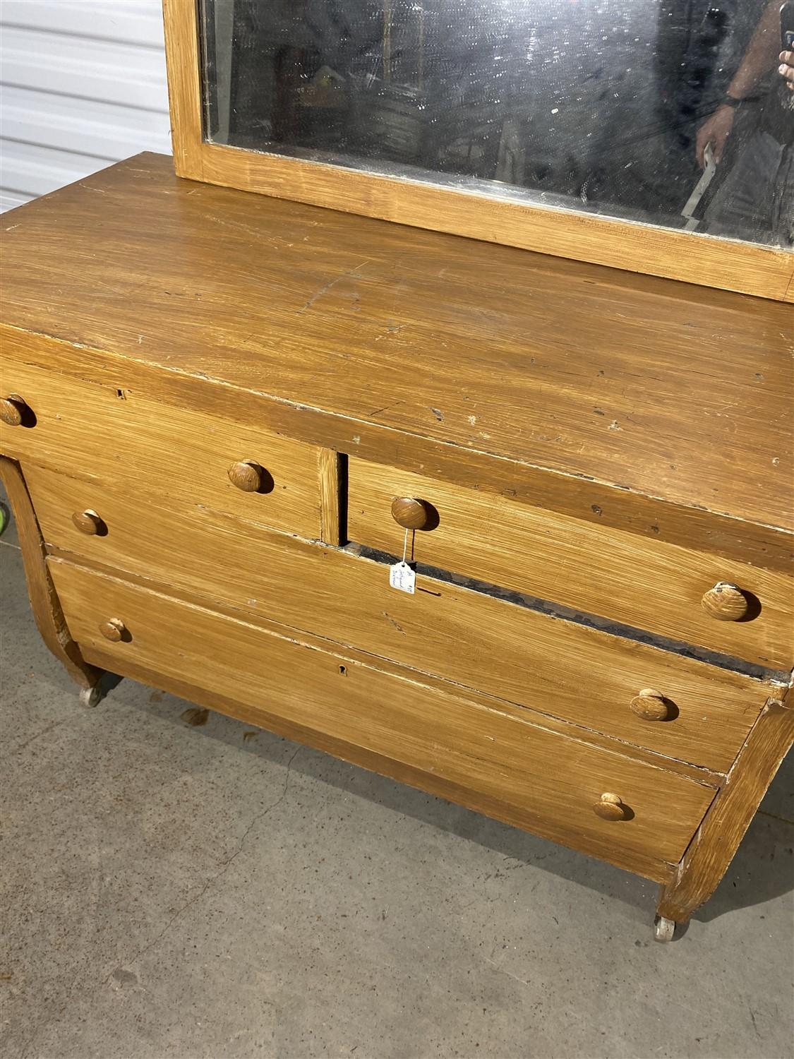 Vintage Grain Painted Wooden Dresser and mirror