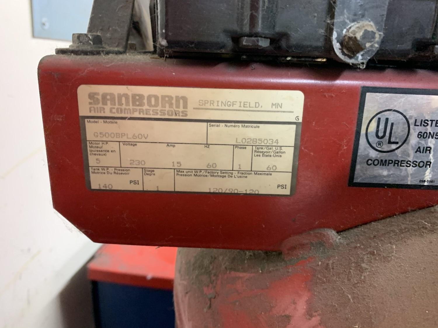 Sanborn Magna Force Air Compressor Model -G500BPL60V with Airlines