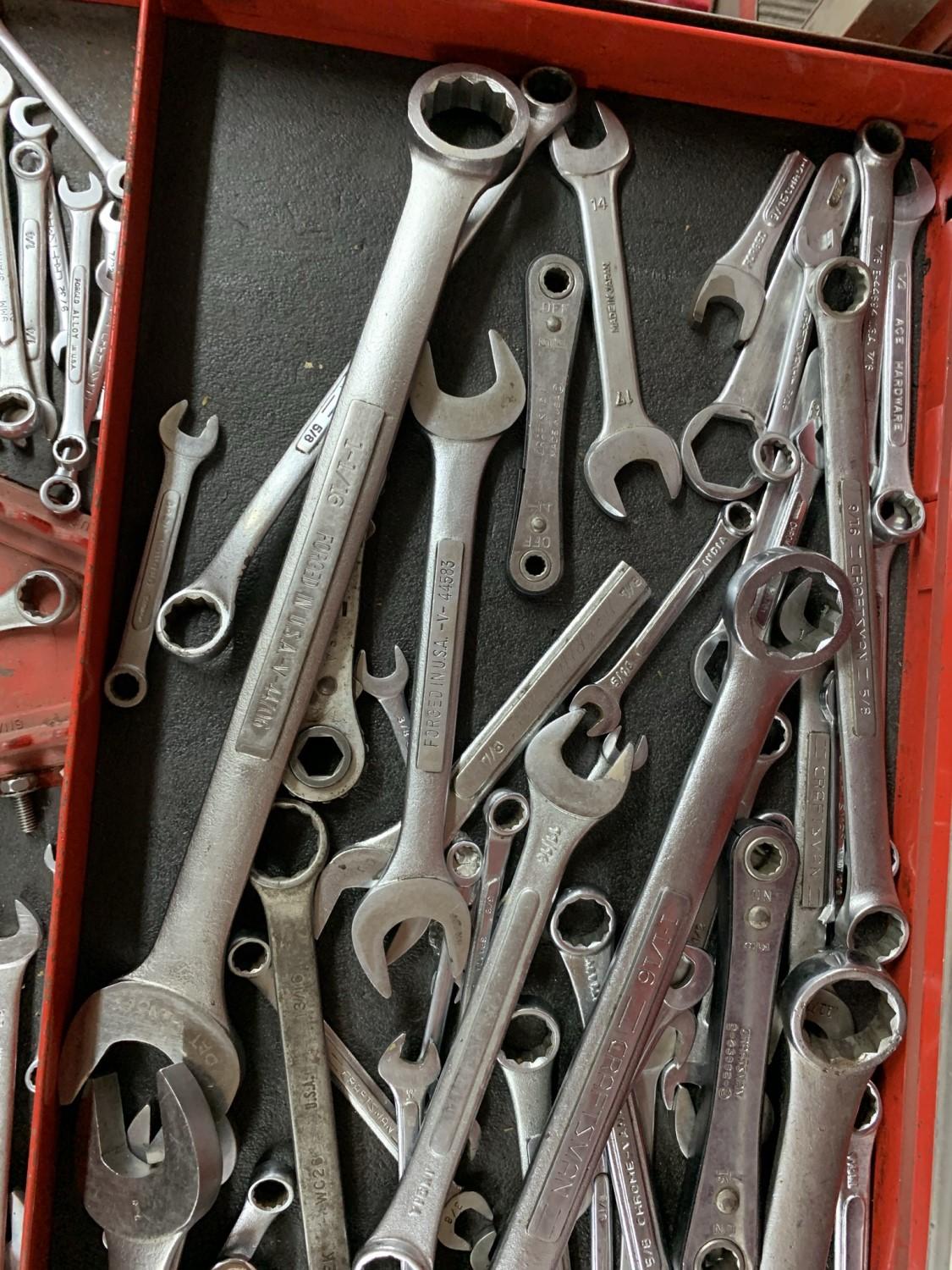 Contents of 3 Drawers Including- Tin Snips, Wrenches, Gear Wrenches & More