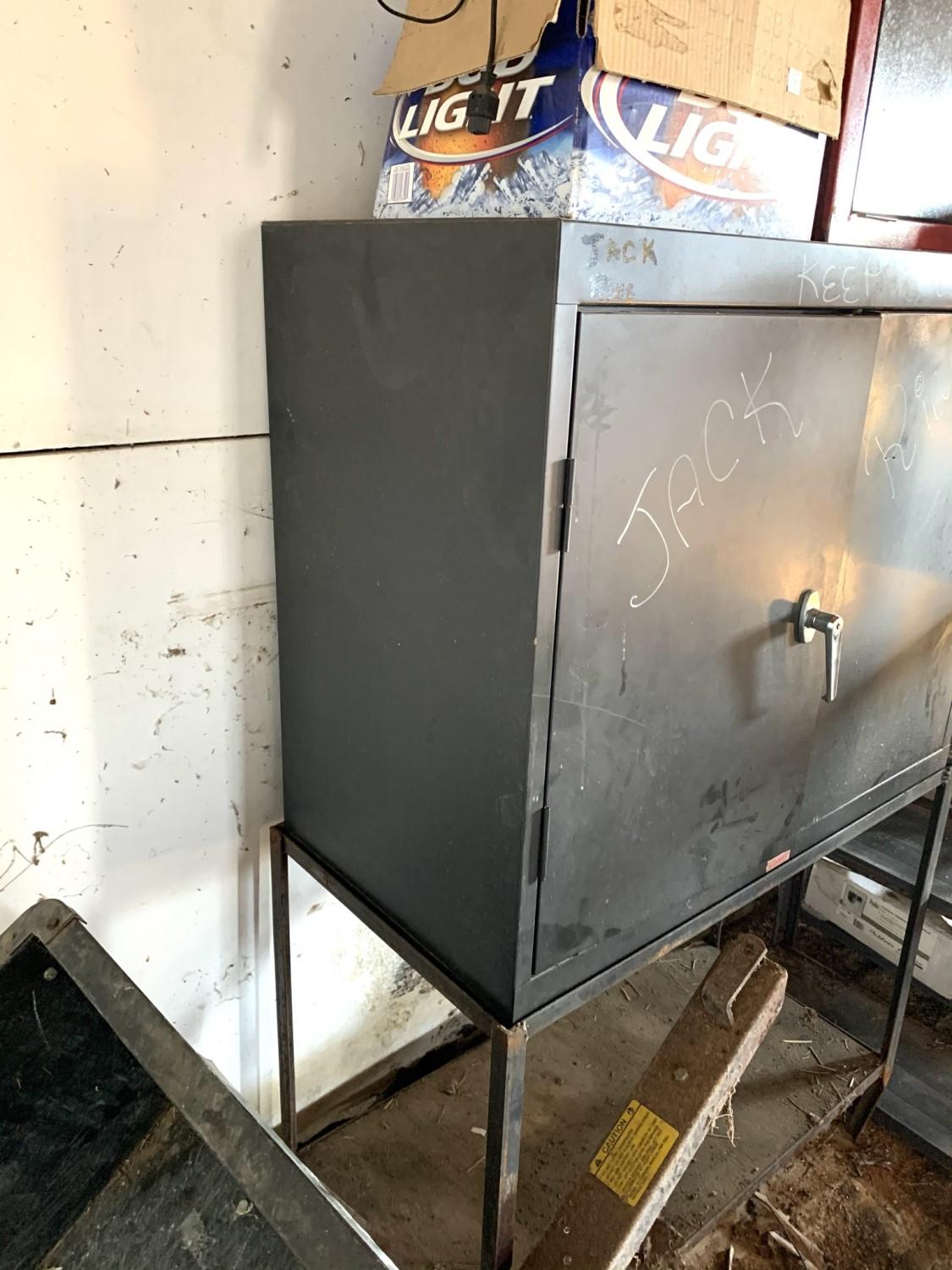 Metal Cabinet, 3 Metal Shelves, Tool Box & More