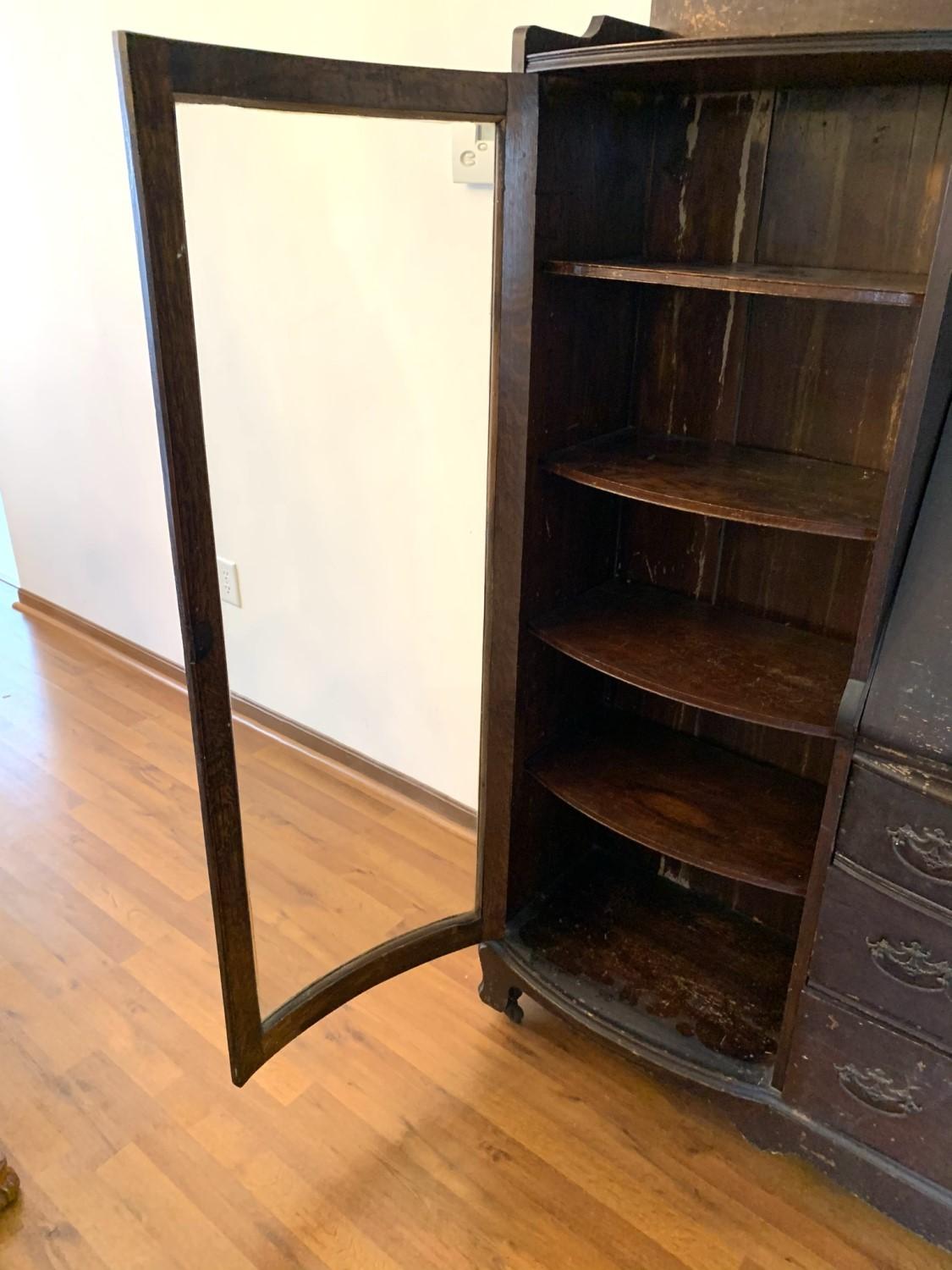 Antique Secretary with Curved Glass Door