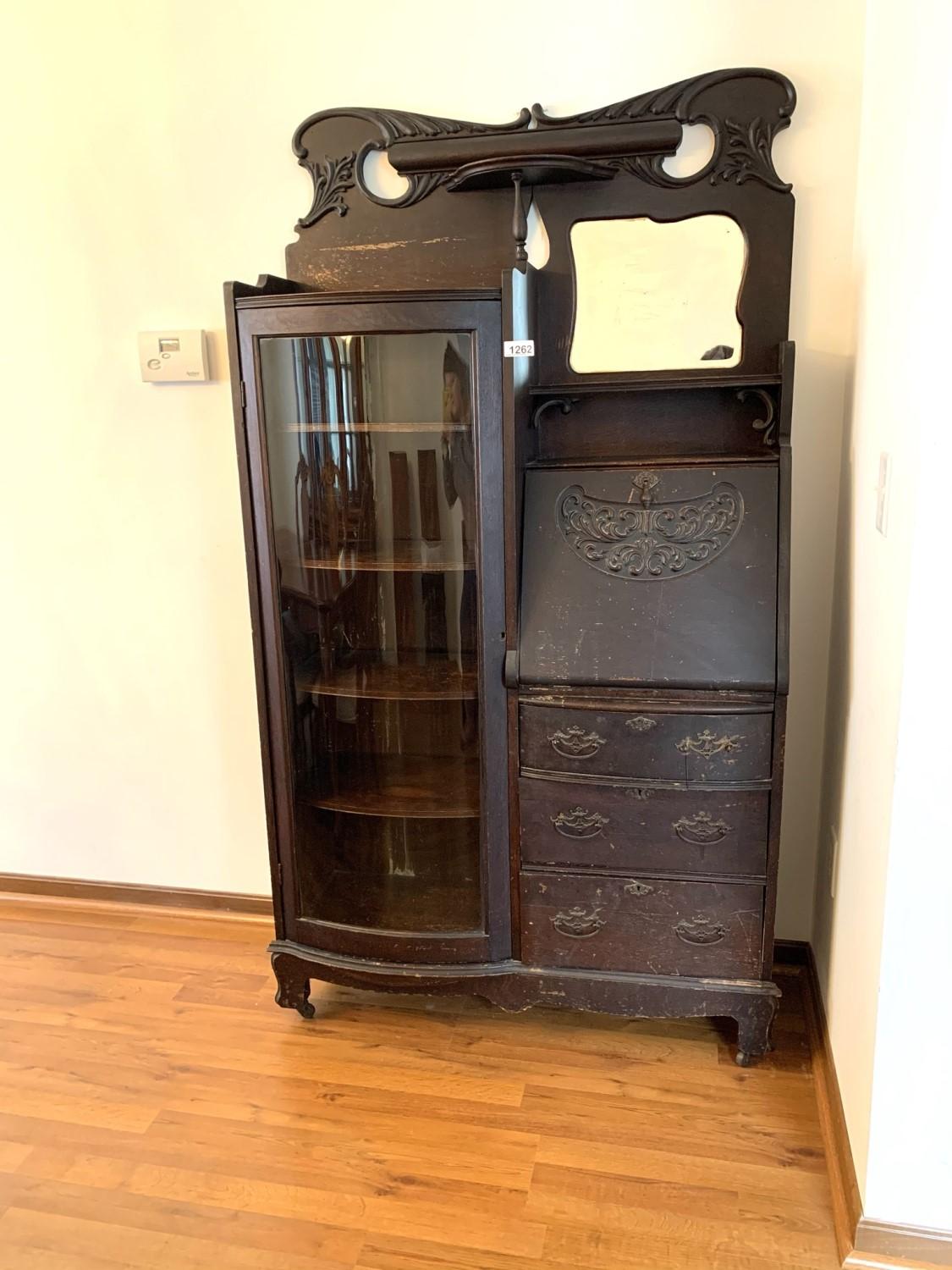 Antique Secretary with Curved Glass Door