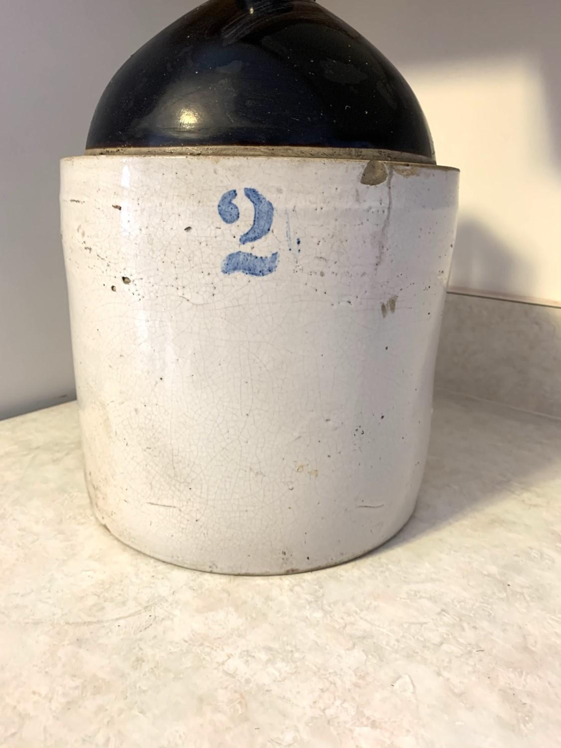 Antique 2 Gallon Stoneware Crock with Lid