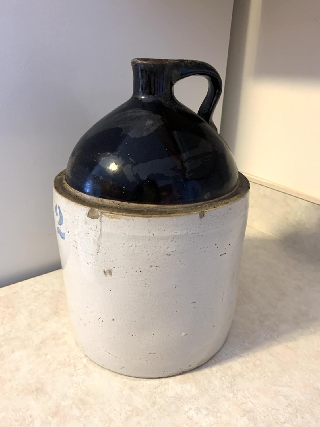 Antique 2 Gallon Stoneware Crock with Lid