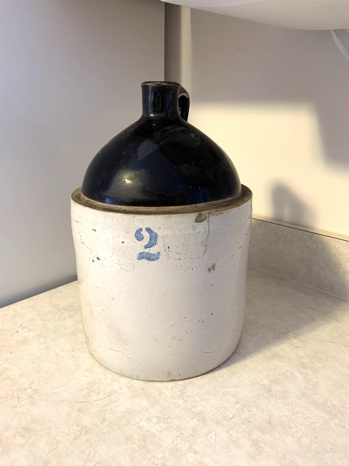 Antique 2 Gallon Stoneware Crock with Lid