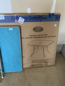 Card Table with 2 Matching Chairs & Glass Top Patio Table in Box