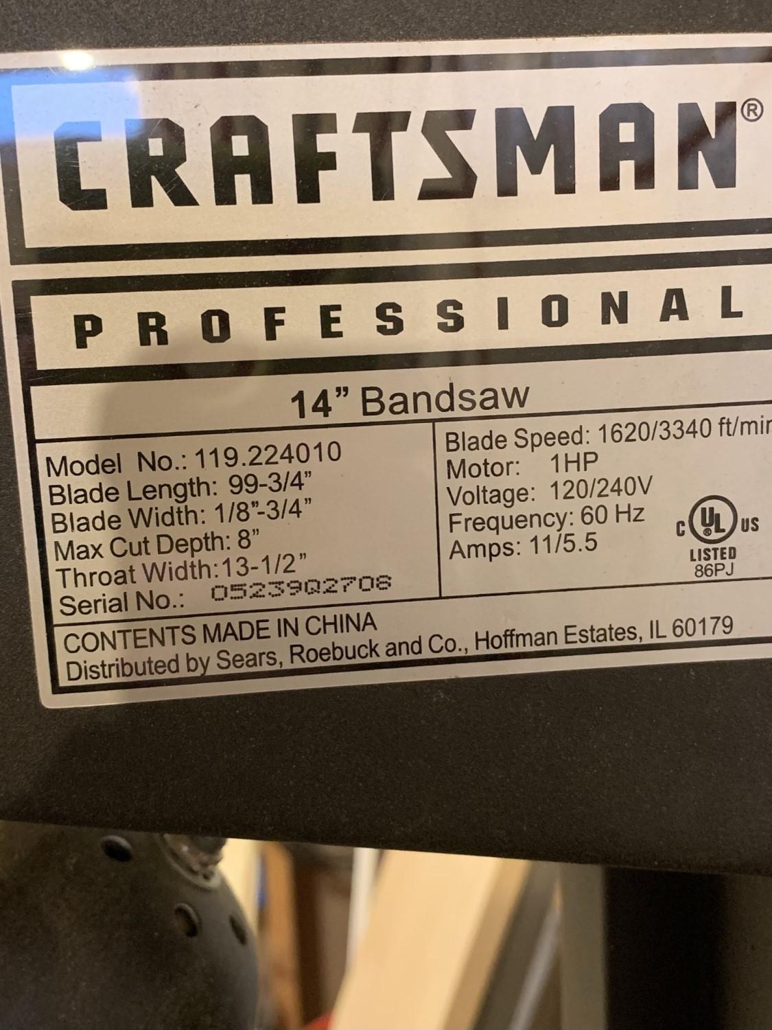 Craftsman Professional 14 inch. Bandsaw