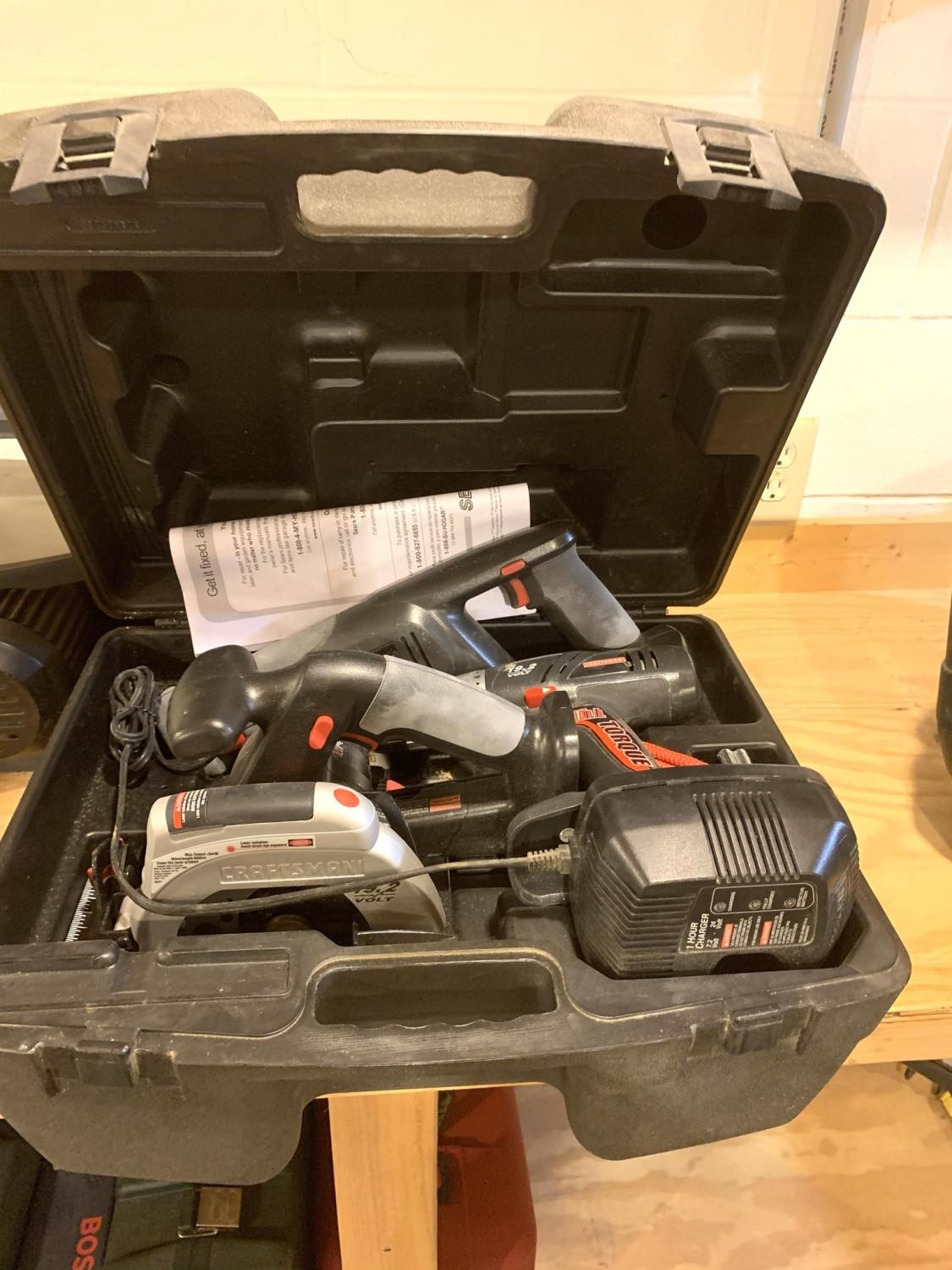 Craftsman Trim Saw, Battery Charger, & Screwdriver Combo.