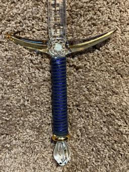 Unusual glass or crystal dagger with jewels - 17" long