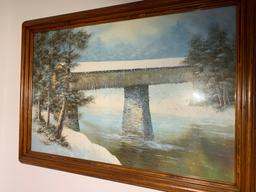 Oil on Canvas Painting of Covered Bridge