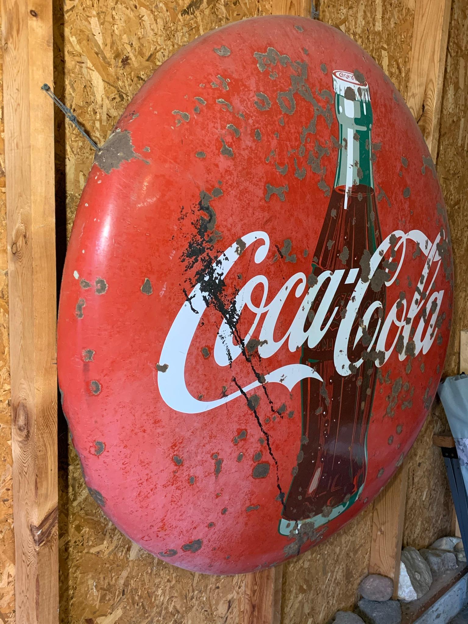 Vintage Original 48 inch Coca - Cola Button Porcelain Enamel Sign