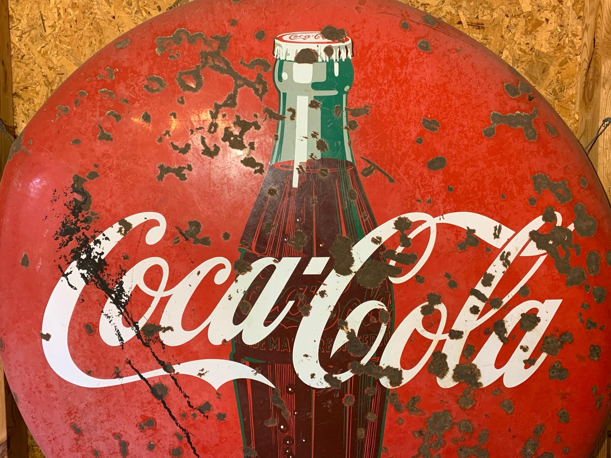 Vintage Original 48 inch Coca - Cola Button Porcelain Enamel Sign