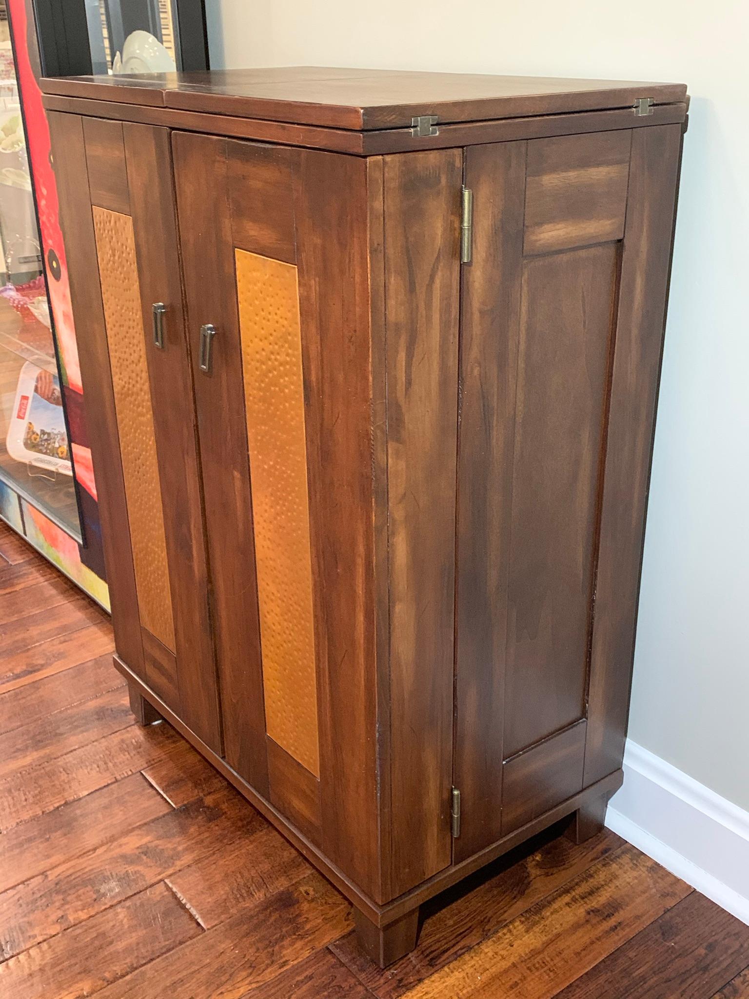 Modern Wine Bar Cabinet with Copper Inlay Details