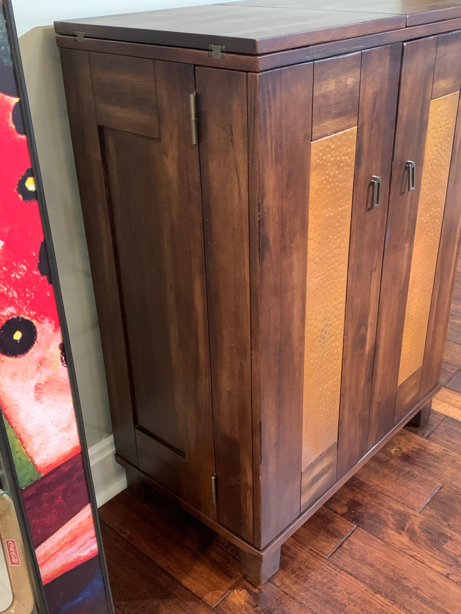 Modern Wine Bar Cabinet with Copper Inlay Details