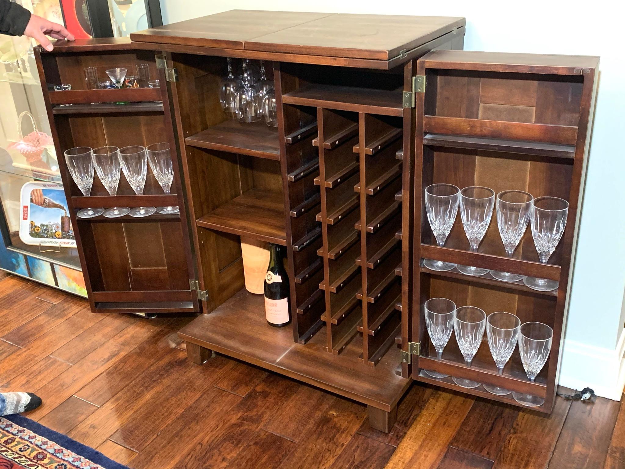 Modern Wine Bar Cabinet with Copper Inlay Details